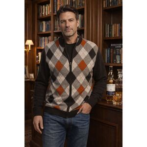 Brooks Brothers Cardigan 100% Lambswool Zip Up Argyle Academia XL Preppy